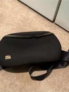 TC Black Perforated Neoprene Crossbody Belt Bag